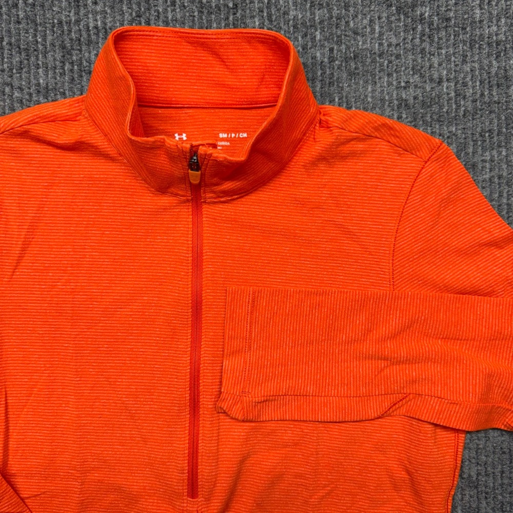 Under Armour Womens Small Orange Striped 1/2 Zip Pullover Performance Shirt